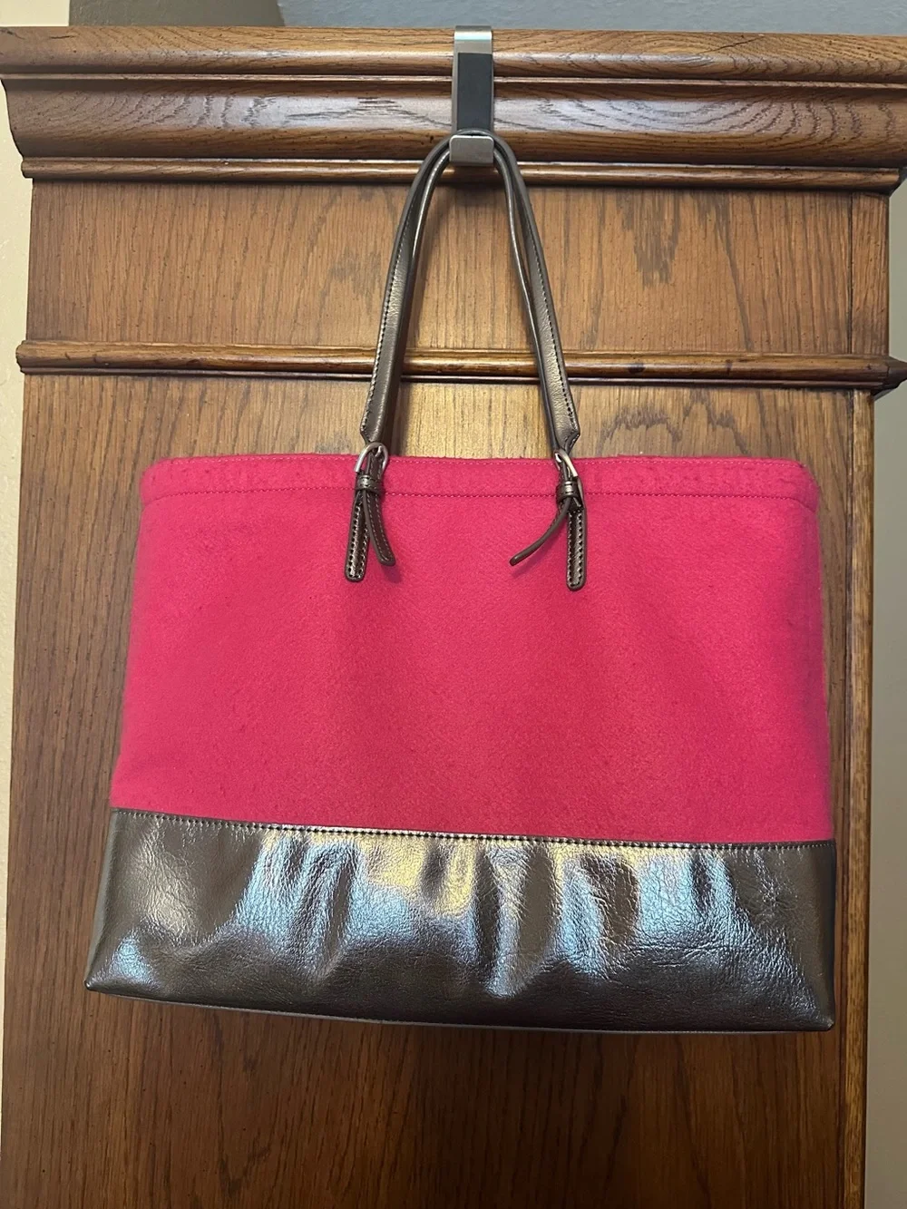 Talbots Pink Tote with Metallic Silver Trim